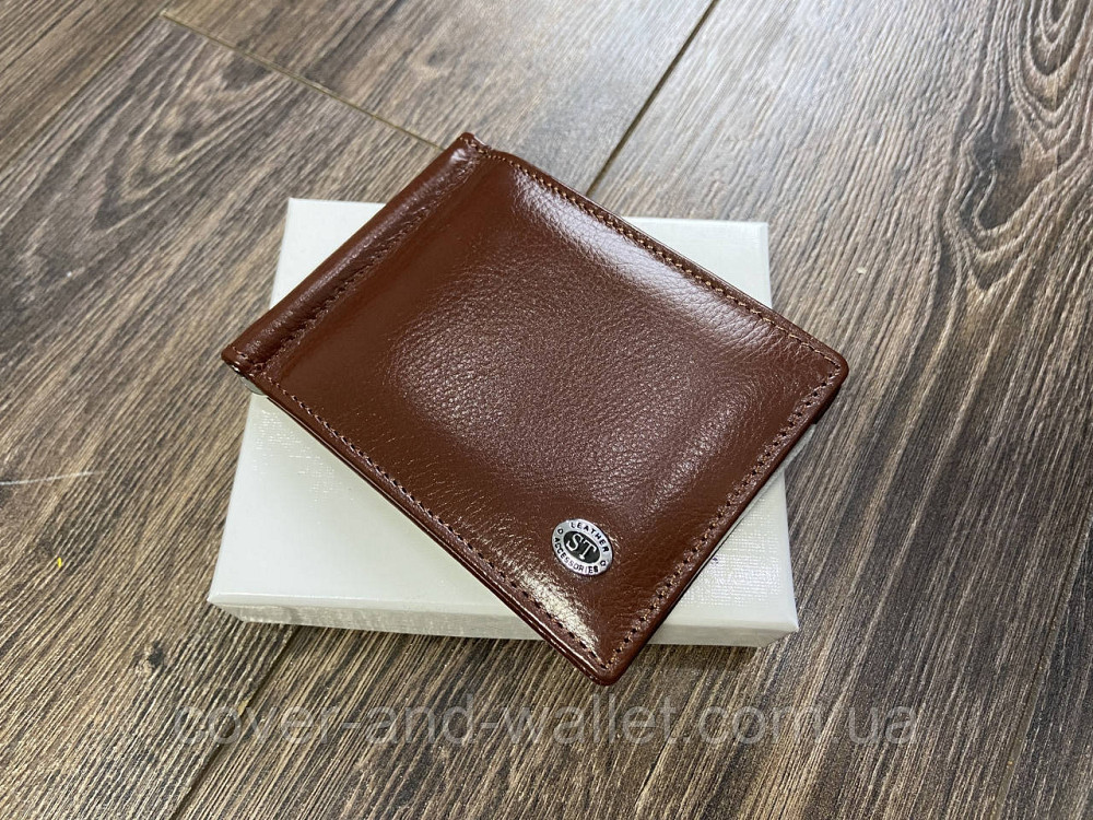 Коричневый кожаный зажим для купюр с блоком для карт ST B470 coffee Киев - изображение 1