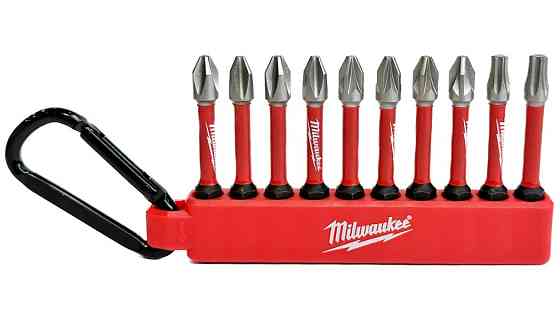 Набір біт Milwaukee SHOCKWAVE carabiner 2 (10 шт) 4xPH2, 4xPZ2, 1xTX20, 1xTX25 на карабіні Одеса