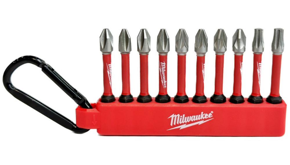 Набір біт Milwaukee SHOCKWAVE carabiner 2 (10 шт) 4xPH2, 4xPZ2, 1xTX20, 1xTX25 на карабіні Одесса - изображение 1