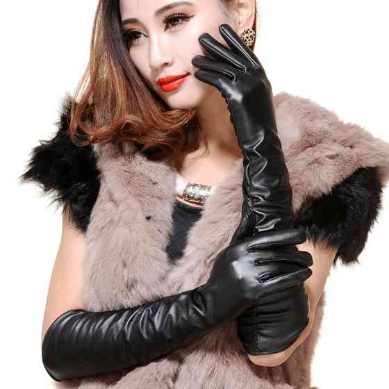 Рукавички високі жіночі із екошкіри чорний Київ