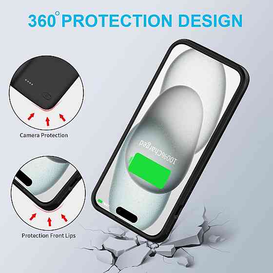 Чехол-аккумулятор MIGAFEI для iPhone 15/15 Pro 6,1″, PowerBank 7000 мА·ч, зарядка 2-в-1, черный Киев