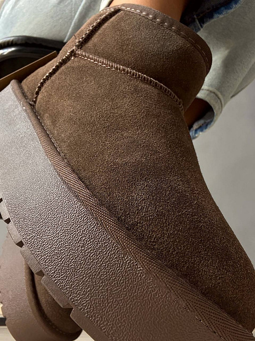 Угги женские Hengji 25-7 натуральная замша короткие на высокой подошве коричневые, 40, 25 см Киев - изображение 16