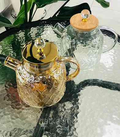 Чайник заварювальний Olens "Ромбус" 1500 мл скляний із бамбуковою кришкою для дому та ресторану Київ