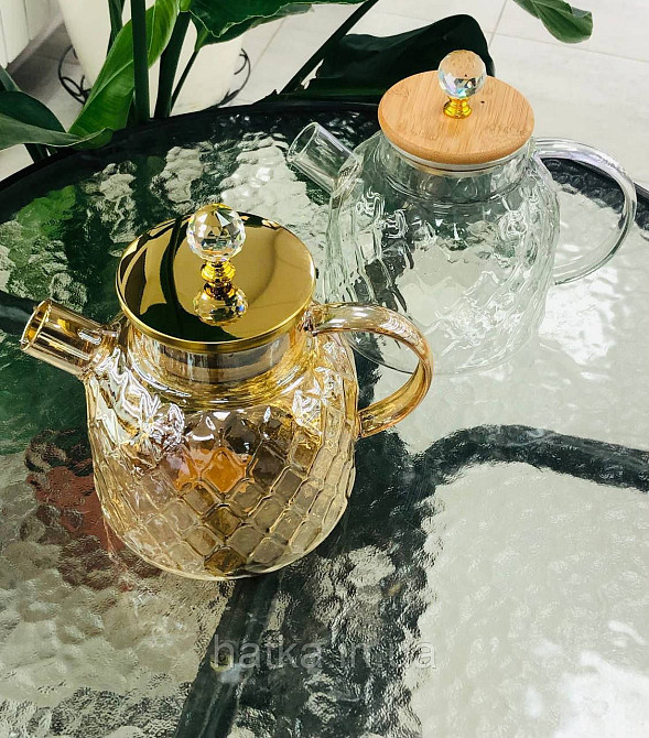 Чайник заварювальний Olens "Ромбус" 1500 мл скляний із бамбуковою кришкою для дому та ресторану Київ - фото 4