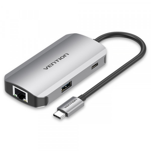 ХАБ USB 3.1 TYPE-C -> 3ХUSB 3.0/RJ45 GIGABIT/PD 100W 5-IN-1 VENTION (TNFHB) Киев - изображение 1