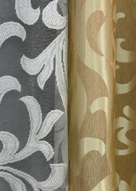 Комплект штор VR-Textil Жакард Вензель 150х270 2шт і Тюль 500х270 091ш-1147т Золотистий з білим 71-097/4 Київ - фото 5