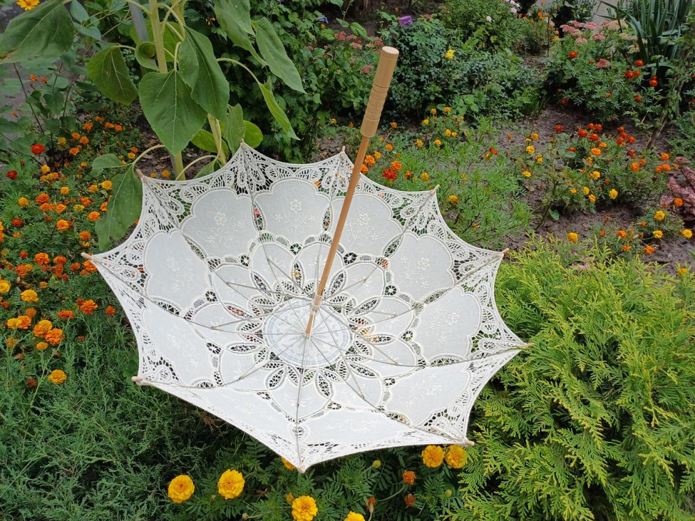 Зонтик свадебный кружевной кремовый Киев - изображение 5