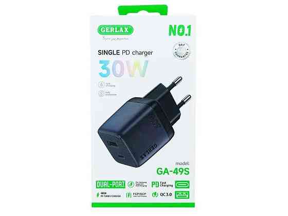 Мережевий зарядний пристрій USB GA-49S 1USB 30W QC3.0 PD чорний ТМ GERLAX Київ