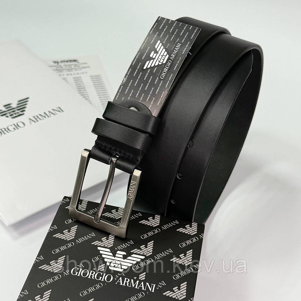 Чоловічий шкіряний брендовий ремінь Armani (304) чорний Київ - фото 1