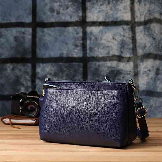 Жіноча шкіряна сумка з жорстким дном Vintage 22986 Синій Київ