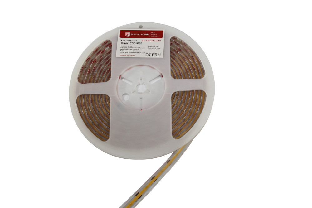 LED стрічка 10Вт 12В  COB  320 діодів нейтральний білий 4000К, серія COB, гарантія 3 роки Дніпро - фото 1