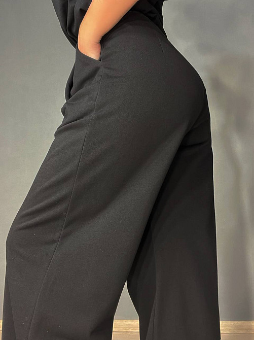 Брюки жіночі A-N 2333 широкі палаццо рівні від стегна талія на резинці щільний трикотаж чорні, чорний, M Київ - фото 12