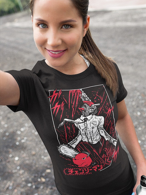 Футболка з аніме принтом Людина-бензопила оверсайз (S/M/L) Чорний AnimeJ0551 Дніпро - фото 3