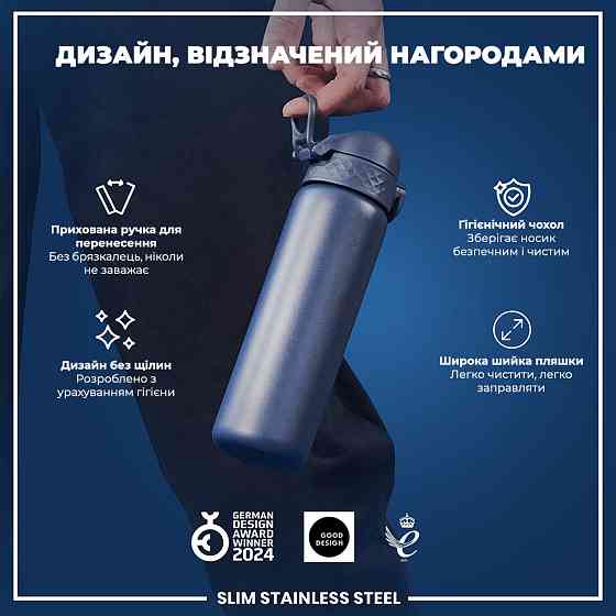 Пляшка для води металева ION8 600 мл. Stainless Steel , Ash Navy Каменское