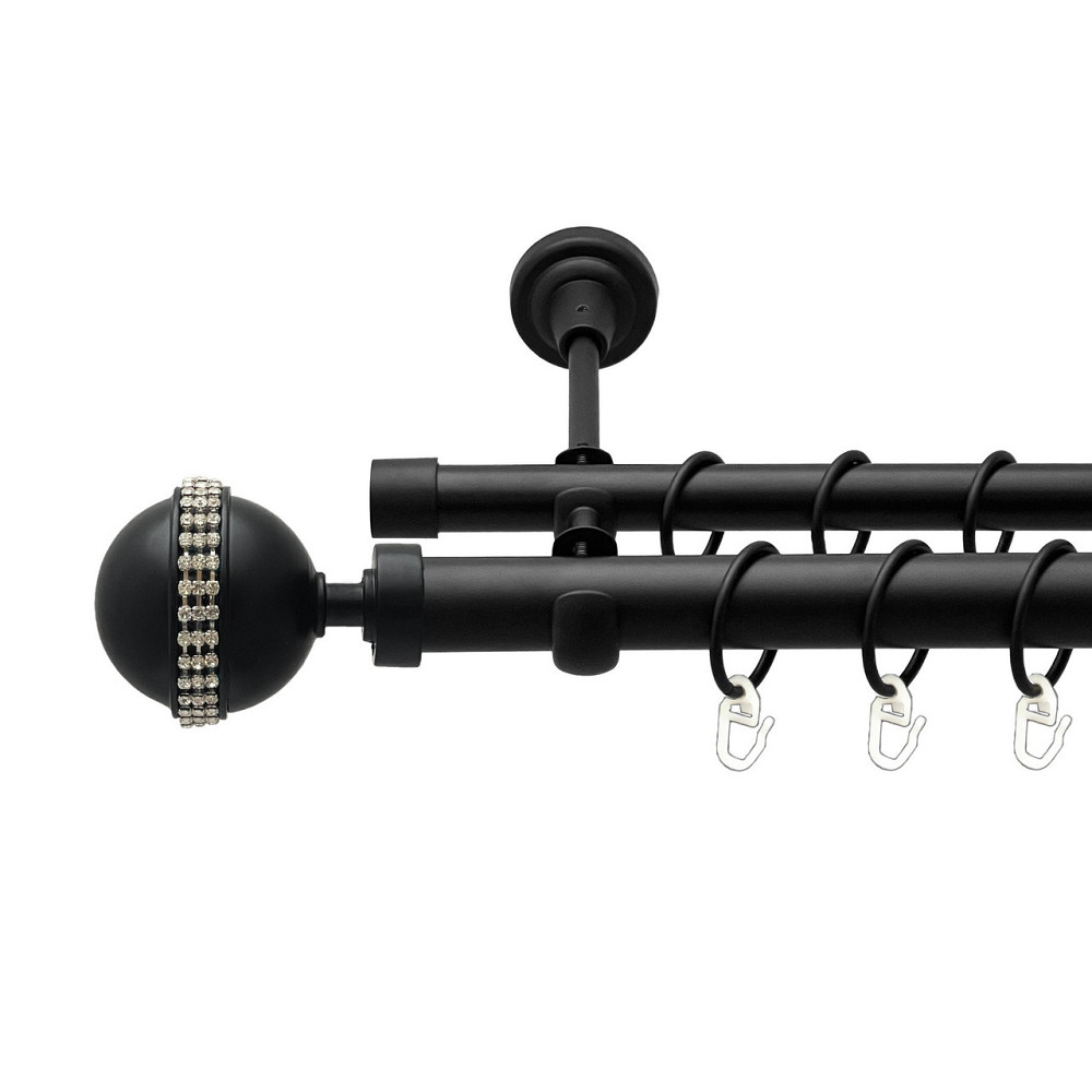 Карниз Orvit Авея металевий дворядний відкритий гладка труба кільце металеве Чорний Оксамит 25\19 мм 160 см (00-00024532) Львів - фото 1