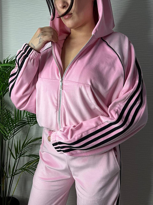 Жіночий стильний велюровий-плюшевий костюм двійка. Рожевий, 42/44 Одеса - фото 6