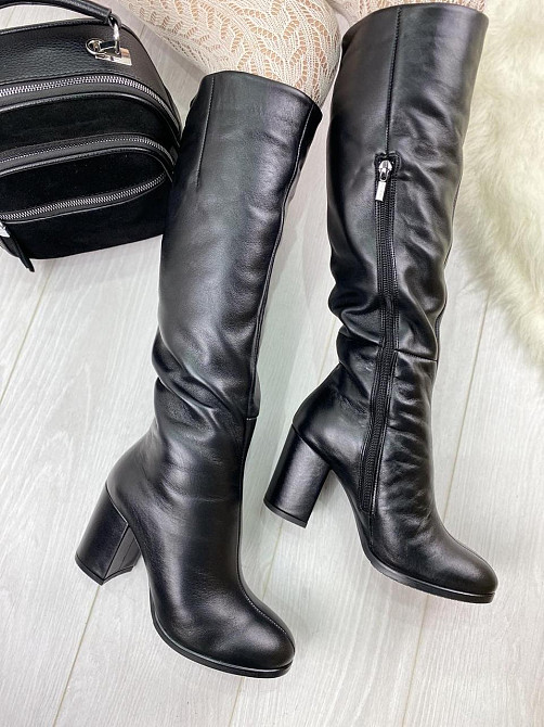 Stepter Модні чоботи зимові жіночі з натуральної шкіри на підборах чорні теплі р. 36, 38, 39 (6 Коломия - фото 1