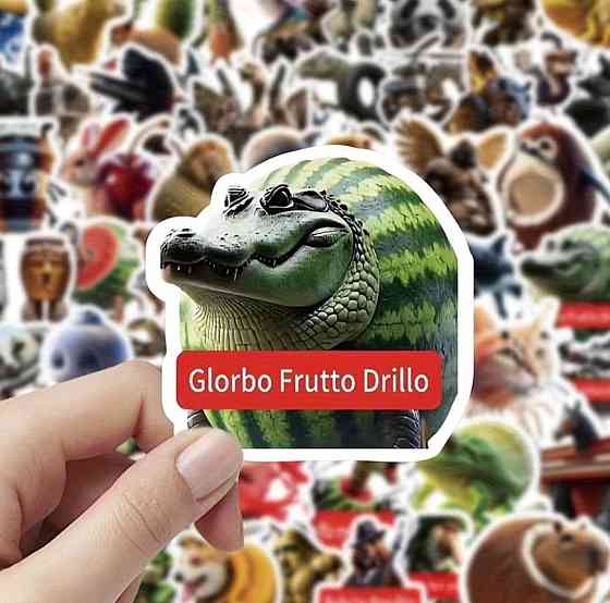 Набір паперових наклейок 100 шт «Тунг Тунг Сахур» – кумедні 3D персонажі з написами Київ