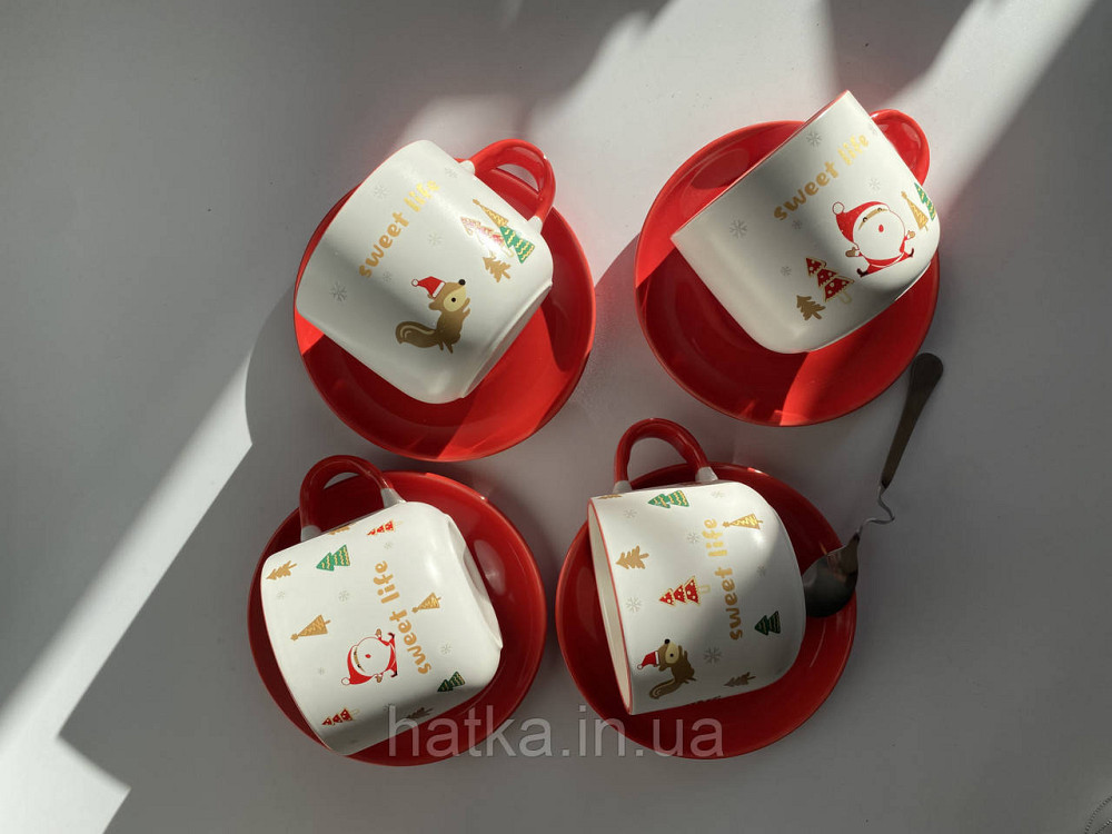 Чашка з блюдцем і ложкою новорічна Olens "Новорічне свято" 150 мл Київ - фото 2