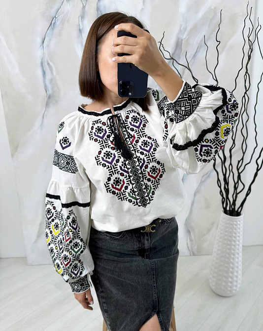 Женская праздничная современная вышиванка с объемным рукавом 80% хлопок, 20% полиэстер. 44 Одесса - изображение 2