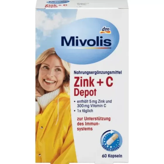 Капсули з цинком + С депо 60 штук, 38 g (Німеччина) Mivolis Zink + C Depot Kapseln 60 St., 38 g Львів