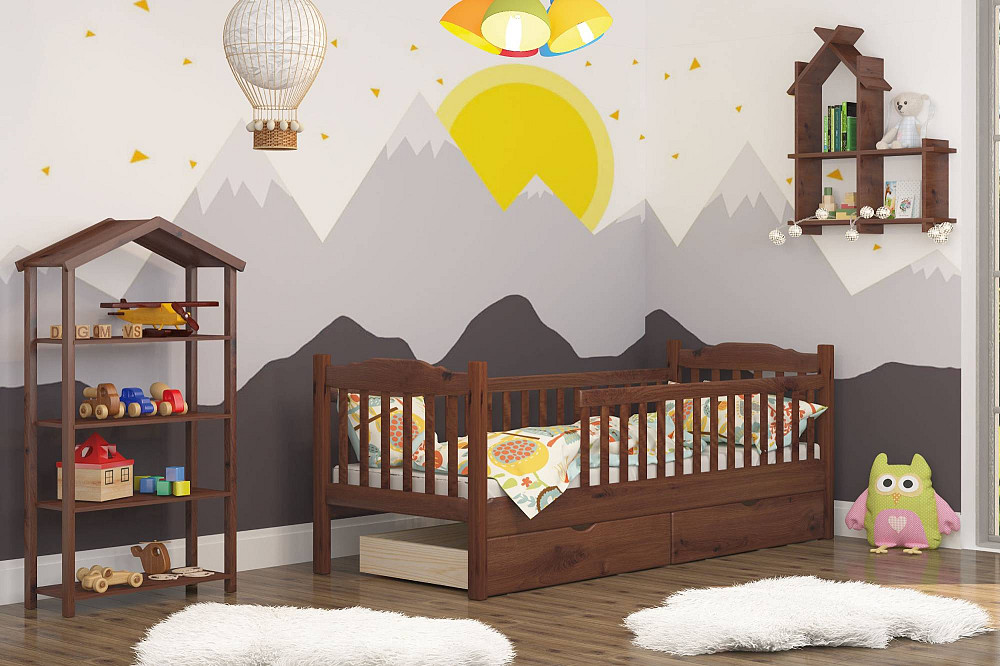 Дитяче ліжко Mebigrand Каріна Горіх темний 70х190 см з бортиками та ящиками (DMBG-2519) Дніпро - фото 1