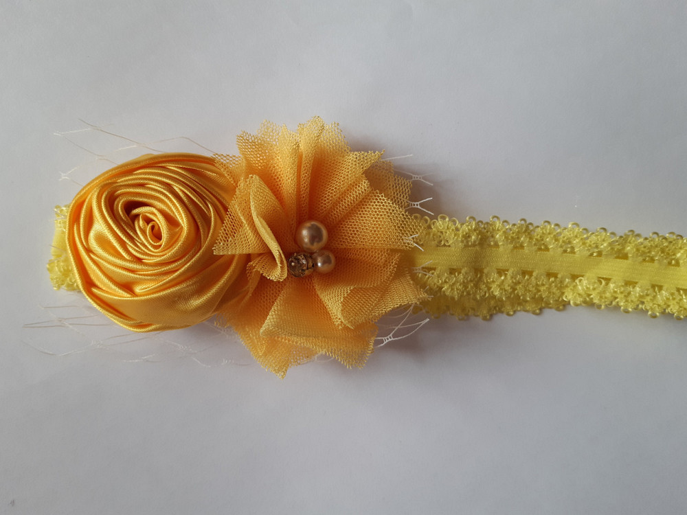 Детская желтая повязка - размер универсальный (на резинке), декор 8см Киев - изображение 1