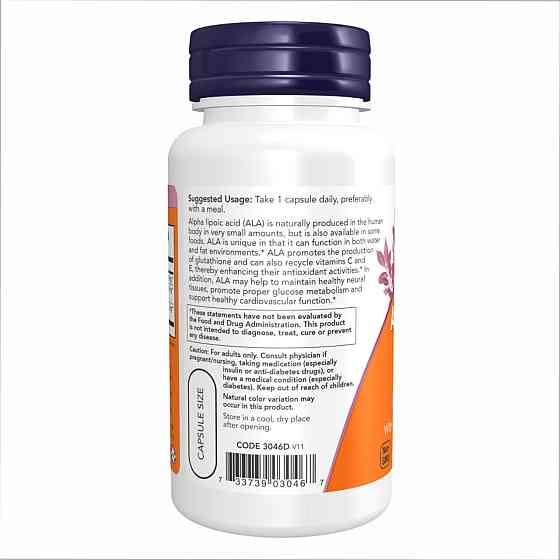 Альфа-липоевая кислота Now Foods Alpha Lipoic Acid 600mg 60 раст капс Киев