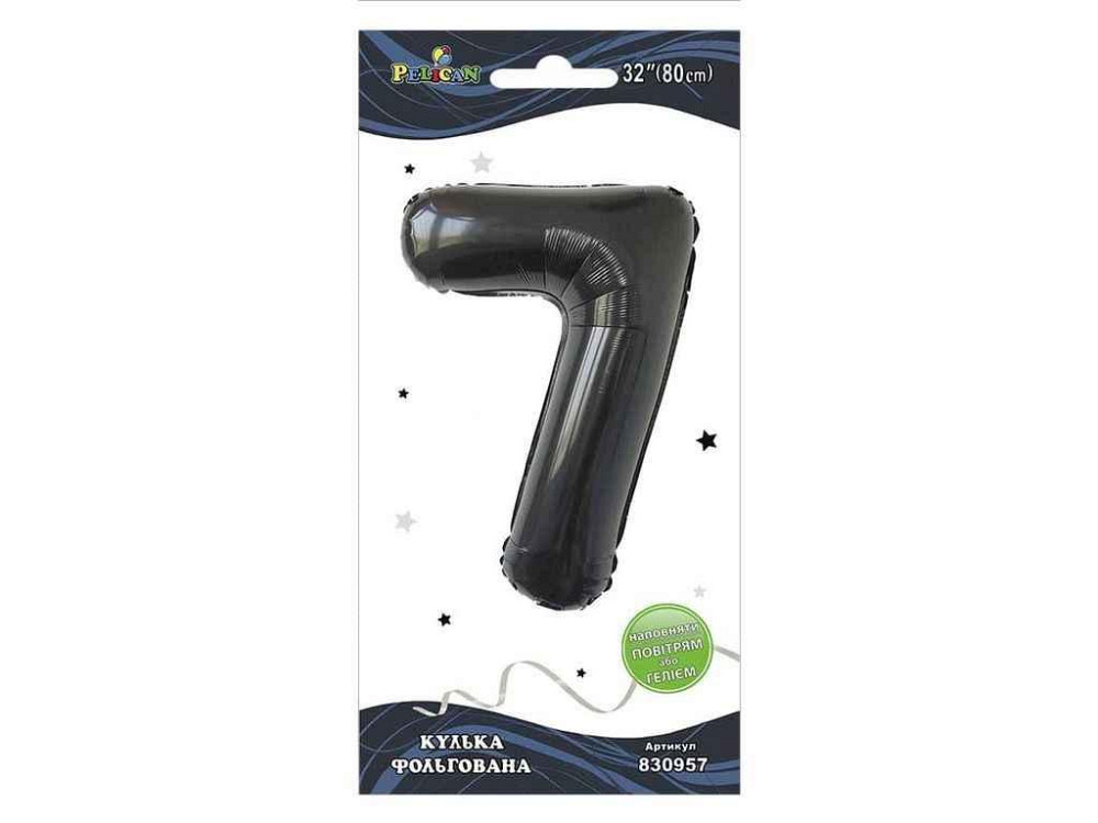 Шарик фольгированная цифра 32 (80 см) 7 черная ТМ PELICAN Киев - изображение 1