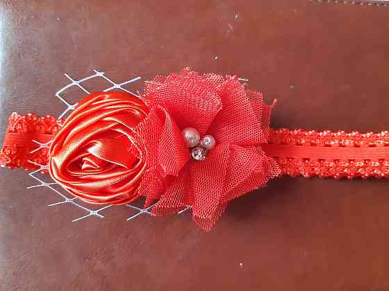 Детская красная повязка - размер универсальный (на резинке), декор 8см Киев