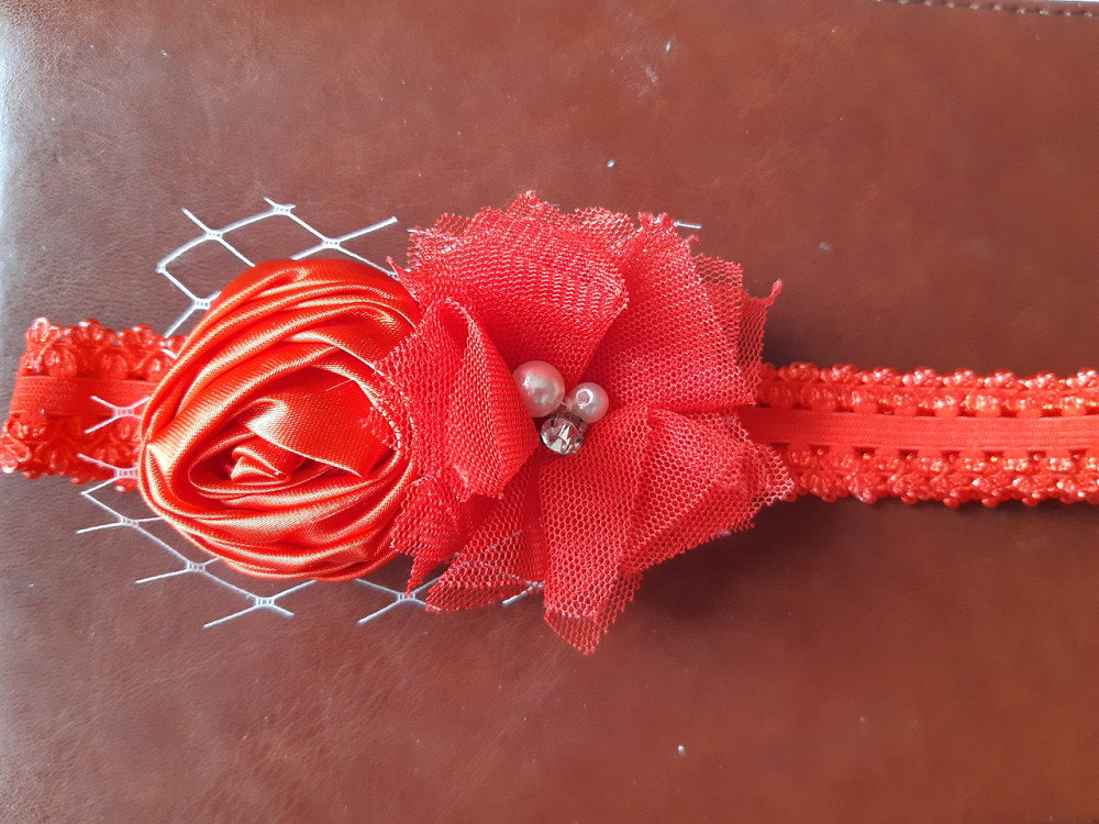 Детская красная повязка - размер универсальный (на резинке), декор 8см Киев - изображение 3