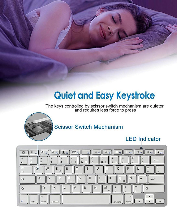 Беспроводная Bluetooth клавиатура 78 клавиш, серебристая, QWERTZ, для ноутбука, планшета, iOS Android Windows Киев - изображение 5