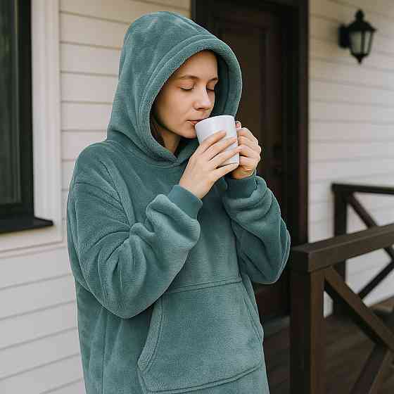 Плед толстовка с капюшоном (100х80см) HUGGLE HOODIE, Зеленый / Плед-худи / Оверсайз толстовка плед с капюшоном Киев