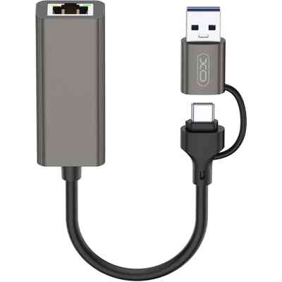 Адаптер USB-C + USB A to RJ45 Ethernet XO (HUB018.black) Вінниця