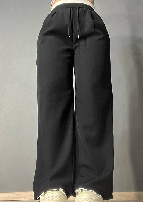 Брюки женские A-N 25110 палаццо широкие высокая талия на резинке со шнурком черные, черный, L Киев - изображение 11