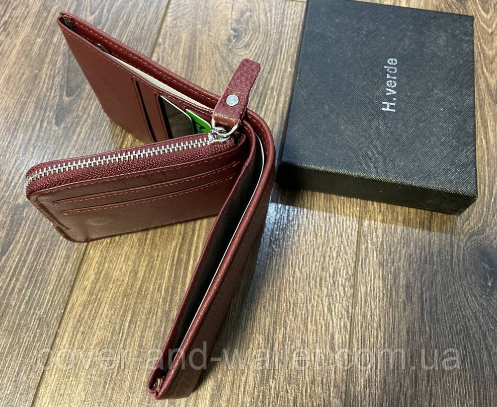 Бордовий компактний шкіряний жіночий гаманець на магнітах H Verde Київ - фото 5