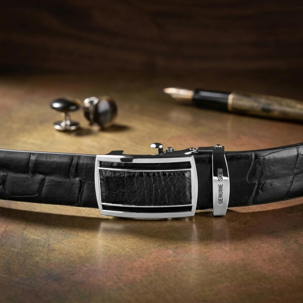 Ремень-автомат CROCODILE LEATHER 18239 из натуральной кожи крокодила Черный Киев - изображение 14