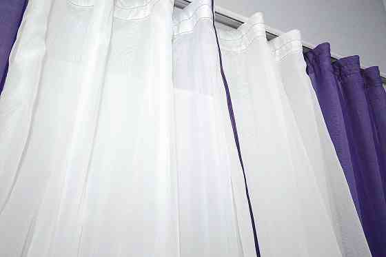 Кухонний комплект VR-Textil № 038к шторки і тюль фіолетовий з білим 280х170 см (50-030) Київ