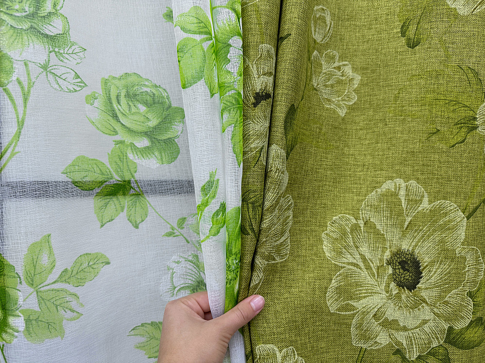 Комплект штор VR-Textil Лен Прованс 200х270 2шт и Тюль 600х270 2077ш-1264т Оливковый с белым 71-210/7 Киев - изображение 8