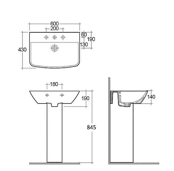Раковина з ніжкою RAK Ceramics Summit 600x190x430 мм (RAK0036) Білий Вінниця
