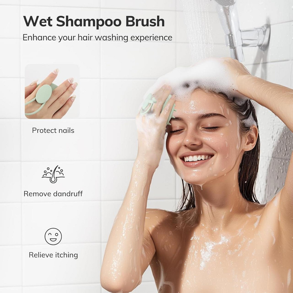 Щітка масажна силіконова Sndyi Fir Green для миття голови та тіла масажер стимул росту проти лупи Київ - фото 4