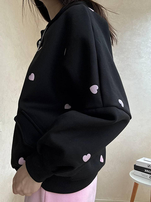 Жіноча базова  повсякденна зіп-худі з серцями турецька тринитка на флісі Одеса - фото 4