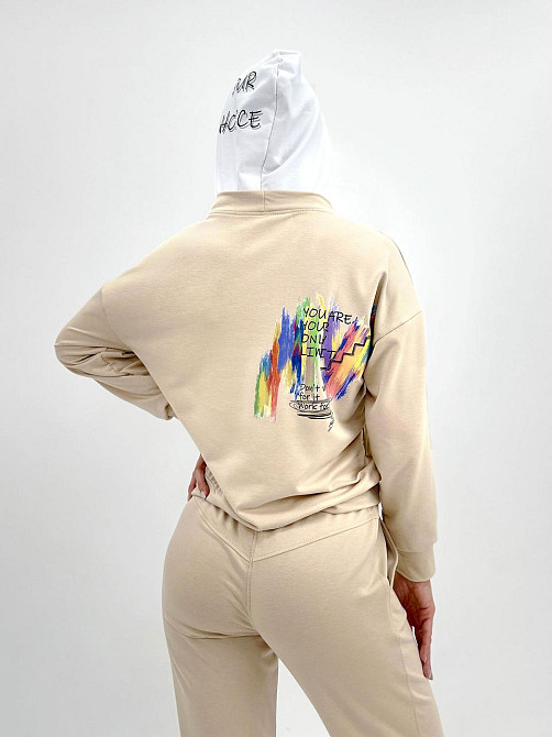 Жіночий костюм-двійка з капюшоном "Rainbow"| Норма | Розпродаж моделі Бежевий, 42-44 Київ - фото 6
