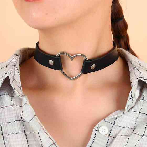 Кожаный чокер с сердечком - Красный – Садо-мазо Винница