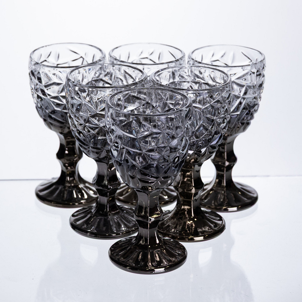 Набор рюмок на ножке 6 штук 50 мл для водки наливки подарочные рюмки стеклянные фигурные Серые HP-19-186 Киев - изображение 1