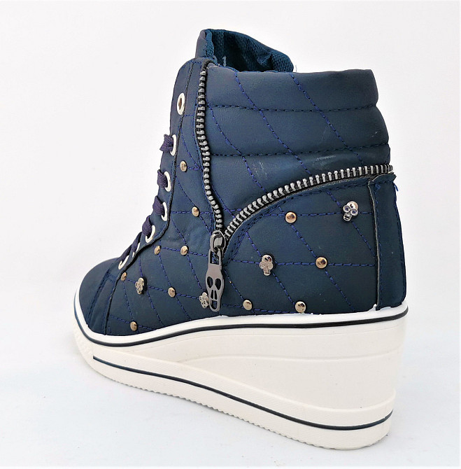 Женские Сникеры Кроссовки на Танкетке Синие Слипоны Мокасины на Платформе (размеры: 37,38,39) Днепр - изображение 8