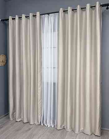 Комплект штор на люверсах VR-Textil Шеніл однотонний № 1698ш Димчасто-білий 150х250 см 2 шт (37-0248) Київ