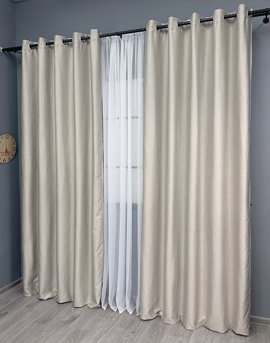 Комплект штор на люверсах VR-Textil Шеніл однотонний № 1698ш Димчасто-білий 150х250 см 2 шт (37-0248) Київ - фото 4