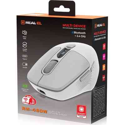 Мишка REAL-EL RM-480W Wireless/Bluetooth White (EL123200050) Вінниця