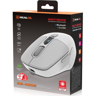 Мышка REAL-EL RM-480W Wireless/Bluetooth White (EL123200050) Винница - изображение 3